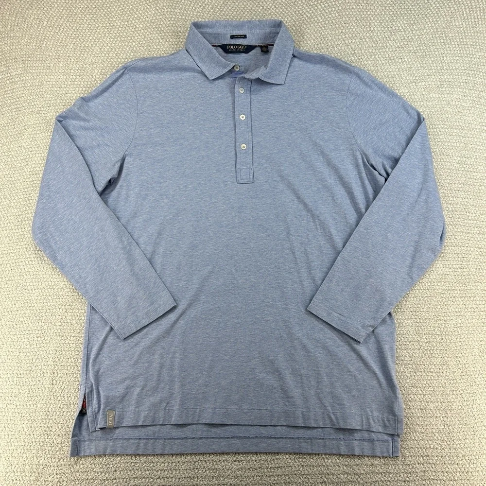 Polo Golf Ralph Lauren Shirt Mens Large Blue Stretch Lisle Long‎ Sleeve Preppy